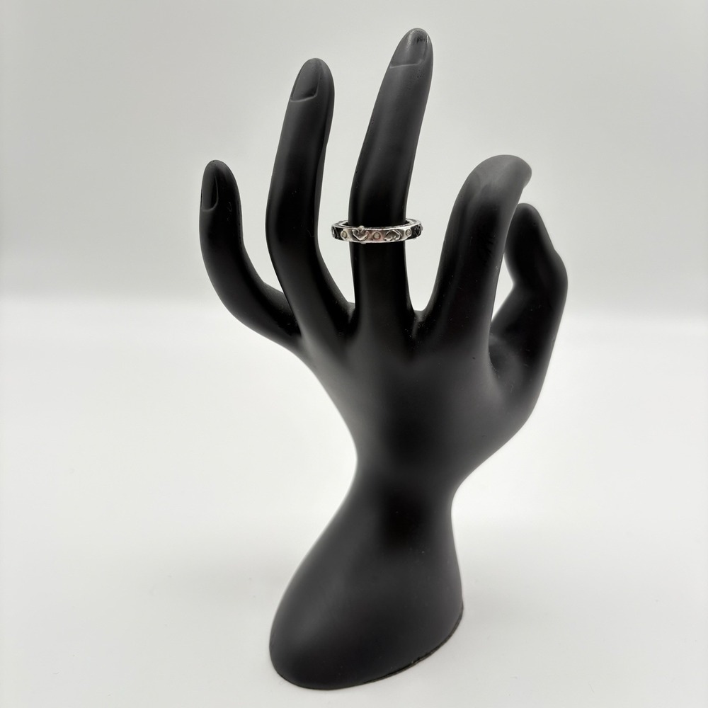 Vintage Silver Heart And Swirl Eternity Band Ring With Accent Stones Size 5 1/2